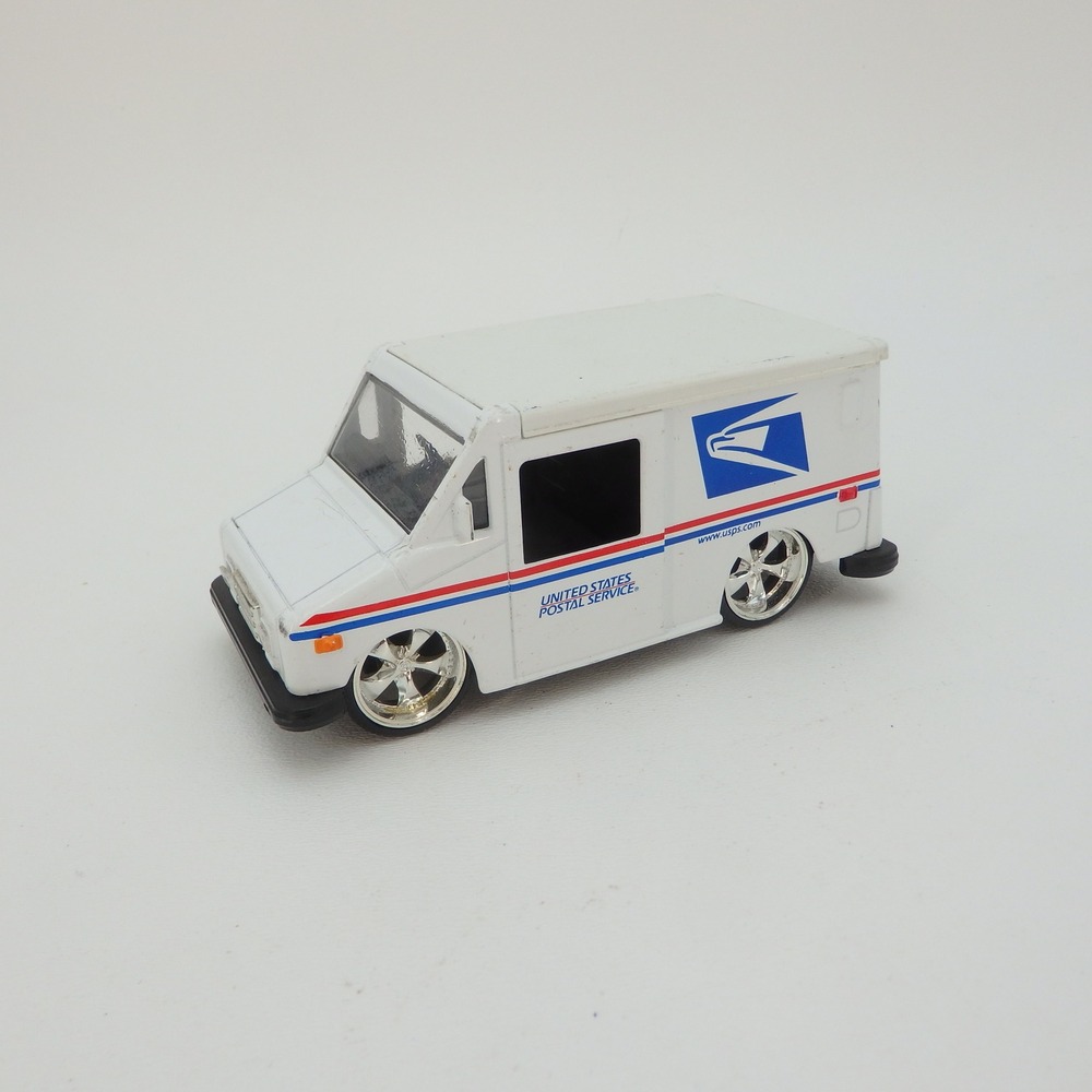 USPS Mail Truck Diecast Custom Lowrider Chrome Wheels White LLV 1/32 scale